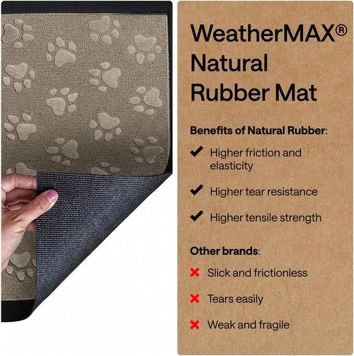 GORILLA GRIP Waterproof All-Season WeatherMAX Doormat - 47x35 Natural Rubber | Stain & Fade Resistant, Easy Clean Tan Pawprints