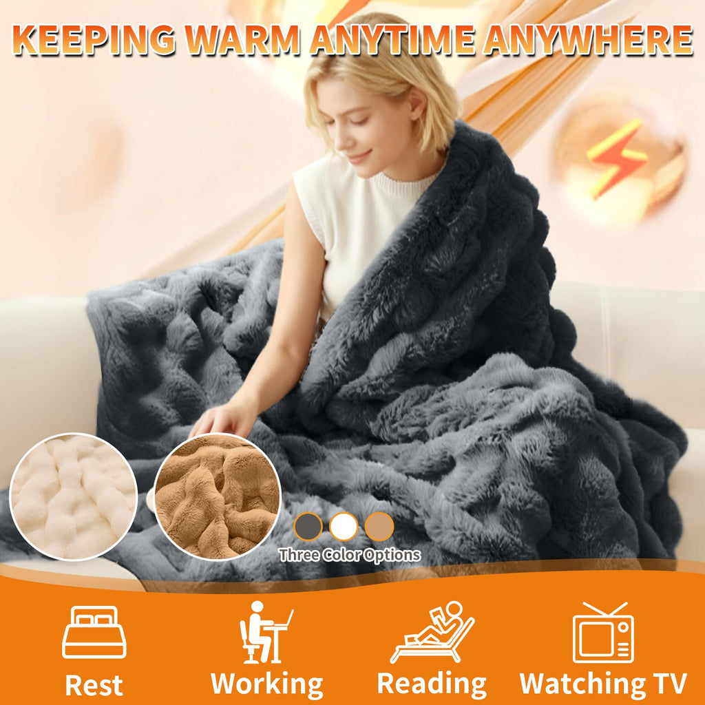 Electric Heated Blanket Throw - 50"x60" Heating Blanket Throw House Warming Gifts New Home, Ultra Soft Warm Flannel Sherpa Fast Heat,8 Heat Level 10 Hours Auto-Off ETL Certified Grey