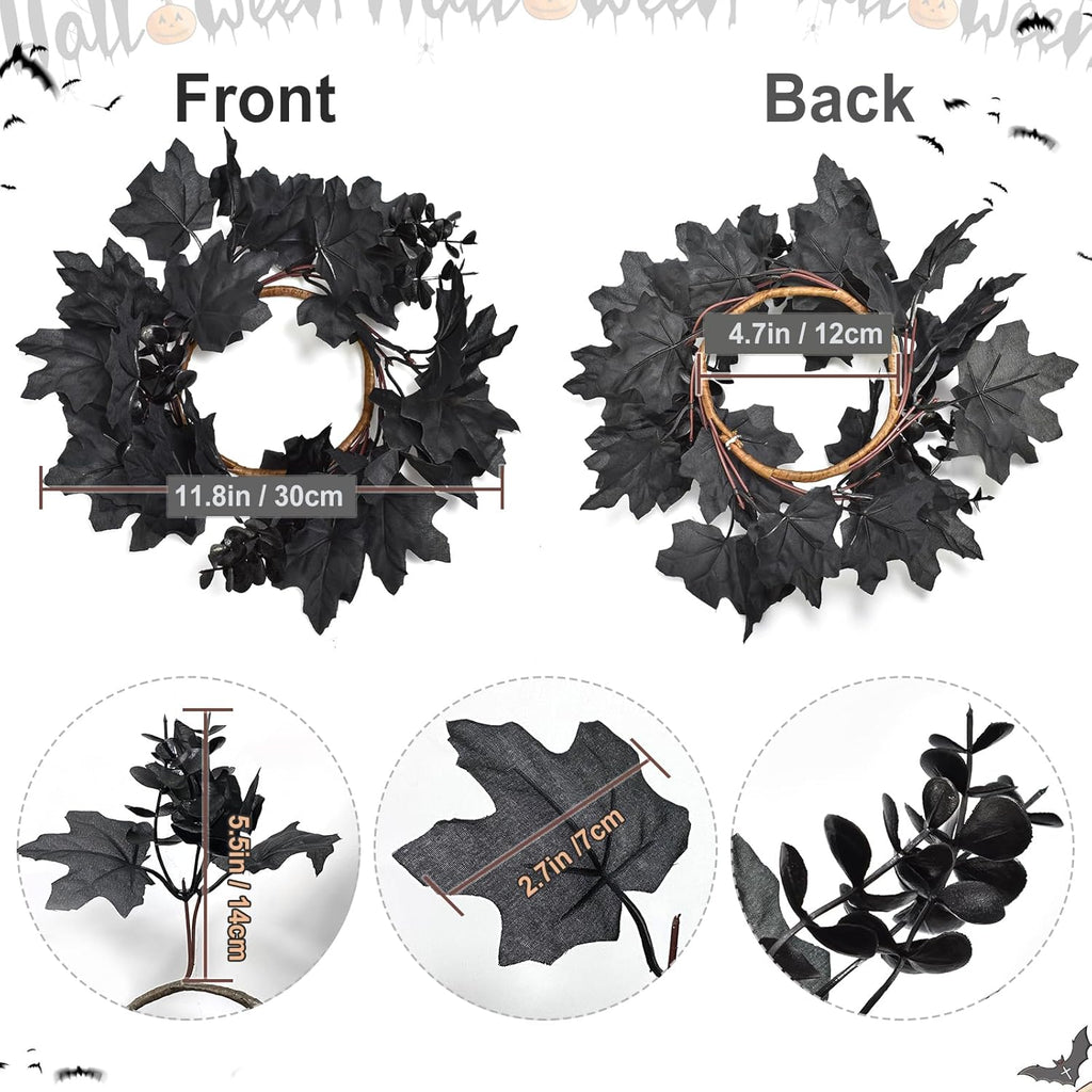 Skiennix 6Pcs Black Candle Rings - Halloween Maple Leaf Wreaths for Fall Table Centerpieces