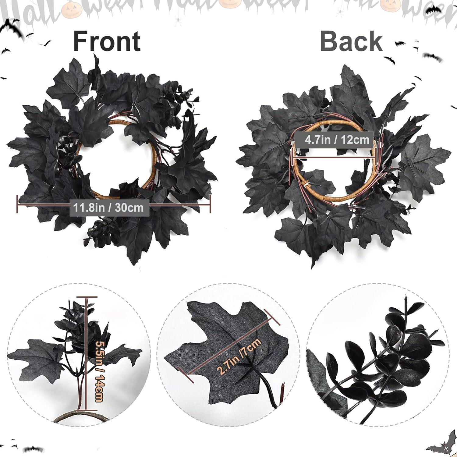 Skiennix 6Pcs Black Candle Rings - Halloween Maple Leaf Wreaths for Fall Table Centerpieces