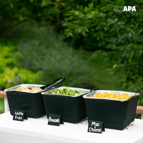 Ilyapa Chafer Wind Guard for Chafing Dishes for Buffet - 6 Pack Half Size Food Warmer Chafer Stand Cover, Keep Food Warm, Flame Retardant, Flexible, Works with all Major Chafing Pans