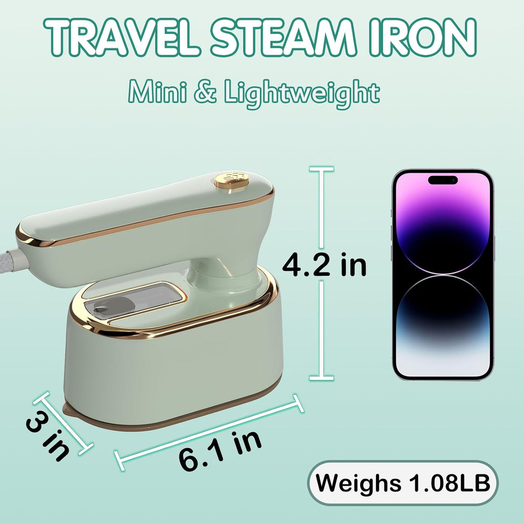 Skiennix Travel Steamer - Mini Portable Iron for Clothes | Compact Design for Home & Travel (Mint Green)
