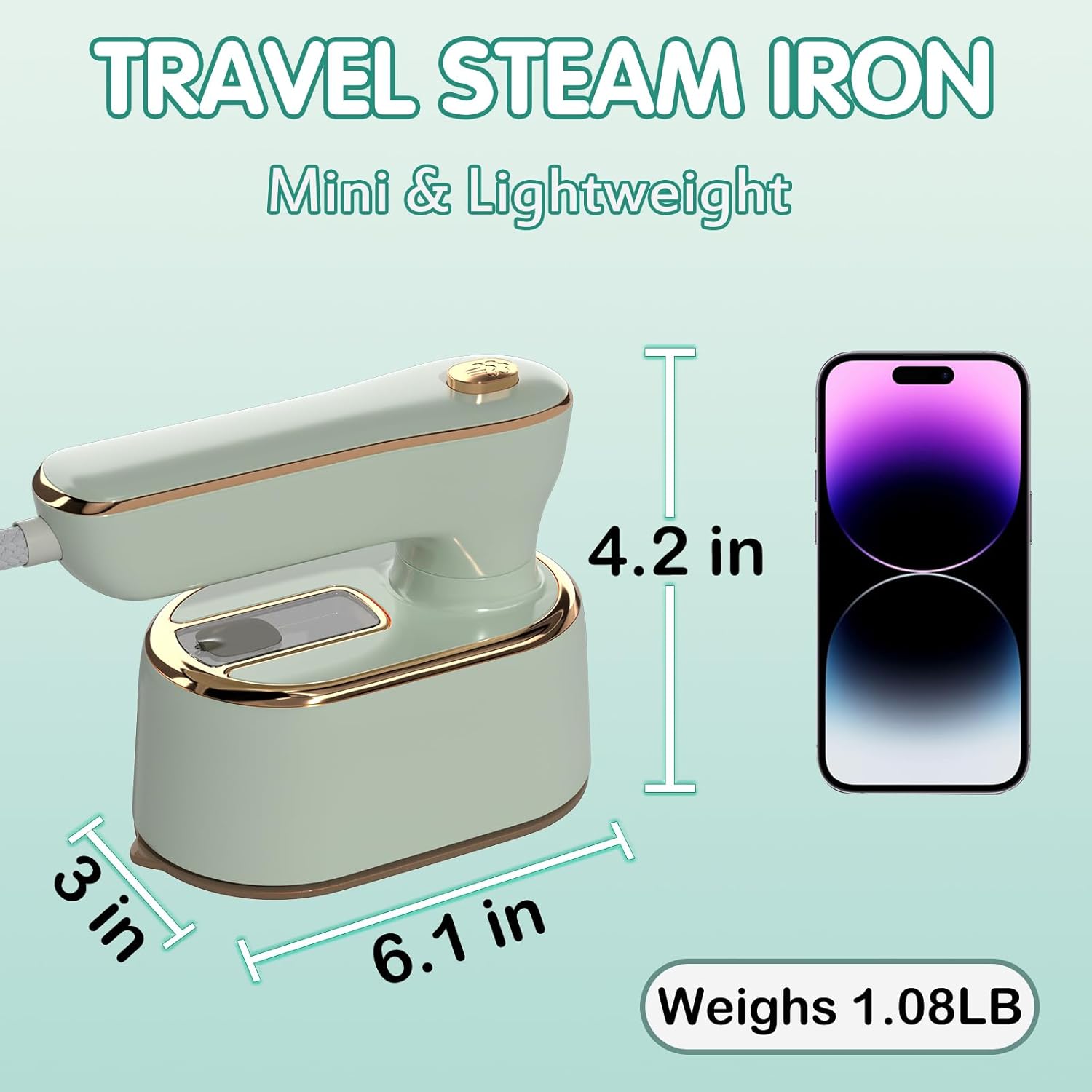 Skiennix Travel Steamer - Mini Portable Iron for Clothes | Compact Design for Home & Travel (Mint Green)
