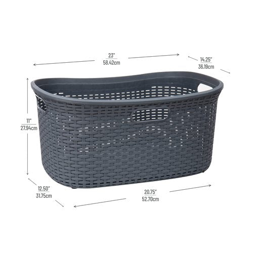 Mind Reader 40L Laundry Basket, Clothes Hamper, Wicker Design, Plastic, 23"L x 14.5"W x 11"H, Set of 2, Gray