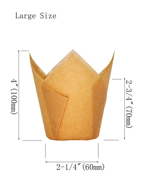 QLSmypkg Large Muffin Greaseproof paper Baking cupcake cups Case of 500 pcs, 2-1/4" x 4" Natural Tulip Baking Cup (Large size)(500, Natural)