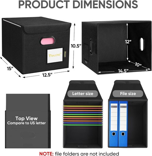 BALEINE File Organizer Box - Collapsible Hanging File Folder for Office Storage | Black, 1 Pack