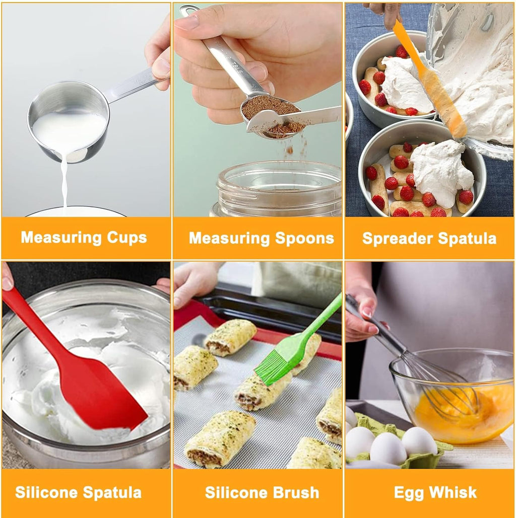WEPSEN Mixing Bowls Set - 25PCS Stainless Steel Nesting Bowls with Lids & Measuring Tools for Baking and Cooking