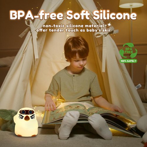 PVOGRT Night Light for Kid Lamp,Baby Nursery 3 Levels Dimmable Cute Eagles Silicone Nightlight for Boy Girl LED Rechargeable Lamp for Toddler Bedroom