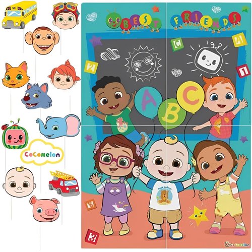 amscan Cocomelon Scene Setters® with Photo Props - 27.8" x 40" | Assorted Design | 1 Set of 16 Pcs.