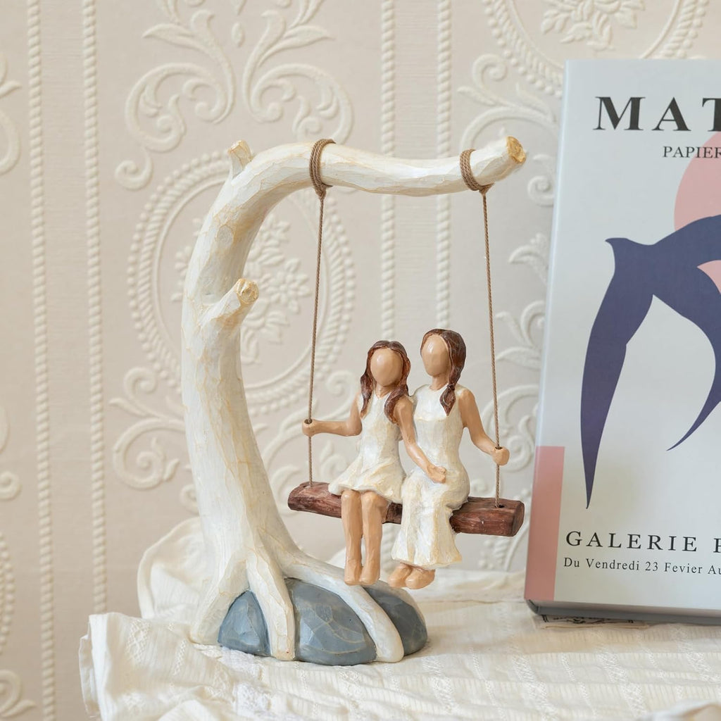 Regine Switzerland Swing Statue - Hand-Painted Mother Daughter Figurine | Perfect Birthday Gift