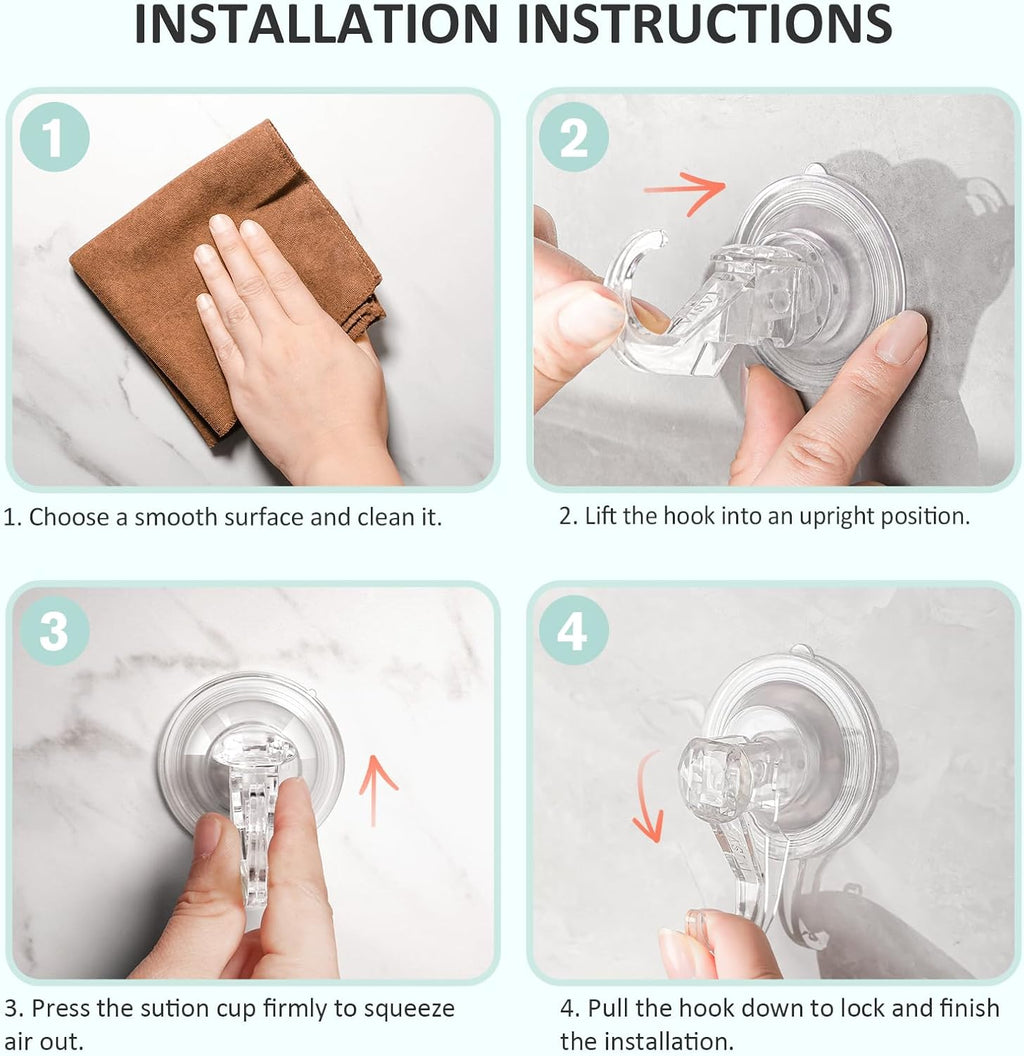 VIS'V Suction Cup Hooks - Heavy Duty Removable & Reusable Shower Hooks | Clear, 2 Pcs