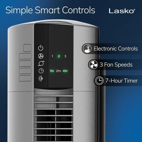 Lasko Tower Fan - High-Velocity Oscillating Room Fan with Remote Control & Timer | 48" Gray