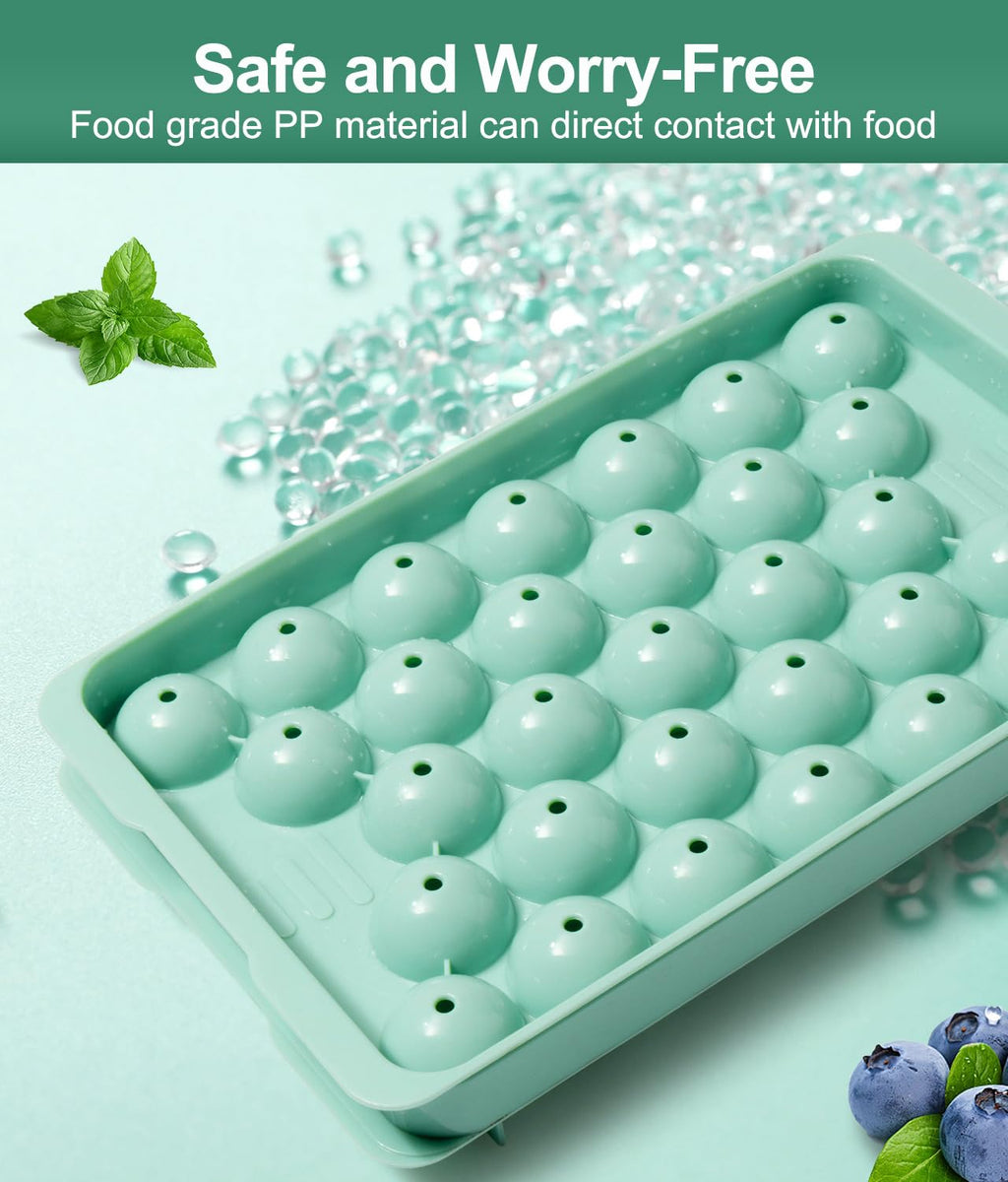 Round Ice Cube Trays with Lid and Bin (2-Pack) - Ice Trays for Freezer,BPA-Free Stackable Ice Ball Maker Mold for Freezer, Makes 62 Ice Balls for Cocktails, Whiskey, Coffee & Parties