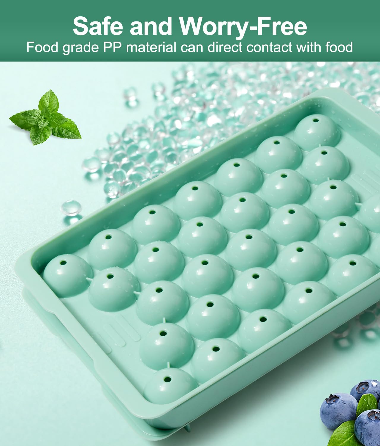 Round Ice Cube Trays with Lid and Bin (2-Pack) - Ice Trays for Freezer,BPA-Free Stackable Ice Ball Maker Mold for Freezer, Makes 62 Ice Balls for Cocktails, Whiskey, Coffee & Parties