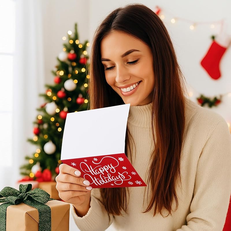 Happy Holidays Cards with Envelopes 160 Pcs - 3.5x5 Inches, Red & Green (Variation: Red, Green+160)