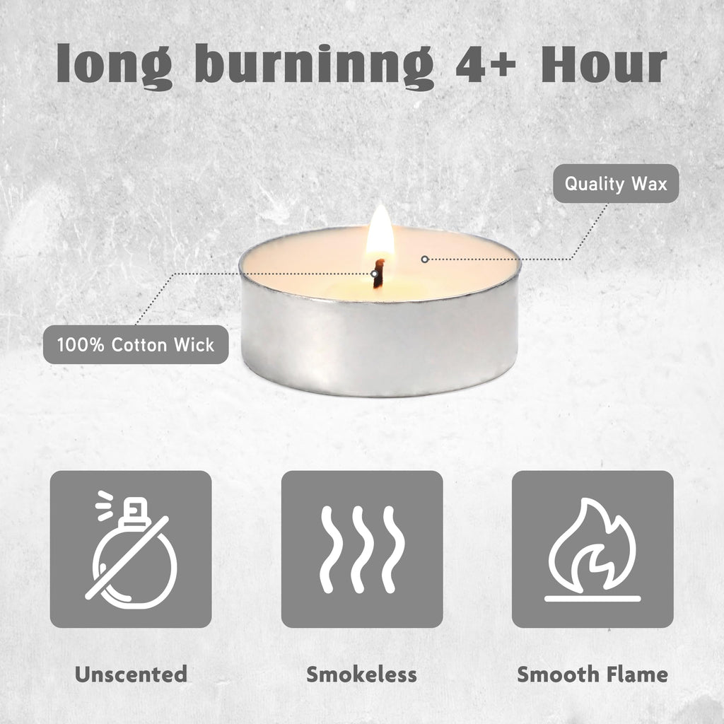 Unscented Tealight Candles - 100 Pack 4 Hours Smokeless White Small Tea Candles for Weddings,Warmer Home Decor for Home