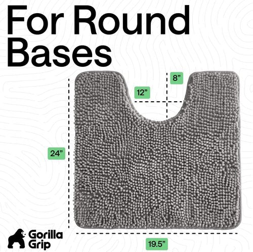 GORILLA GRIP Plush Chenille Bath Rug Mat - Soft Microfiber for Oval Toilet Base | Machine Washable, Grey