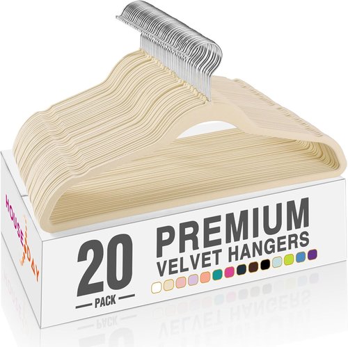 HOUSE DAY Beige Velvet Hangers - Non-Slip Heavy-Duty Clothes Hangers | 20 Pack with 360° Rotating Hook