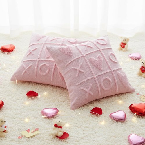 QIONG MENG Valentine Pillow Covers 18x18 Inch Set of 2 Valentines Day Decorations Pink Throw Pillow Covers Valentines Decor Pillowcase for Couch Sofa Cushion Case Home Wedding Anniversary