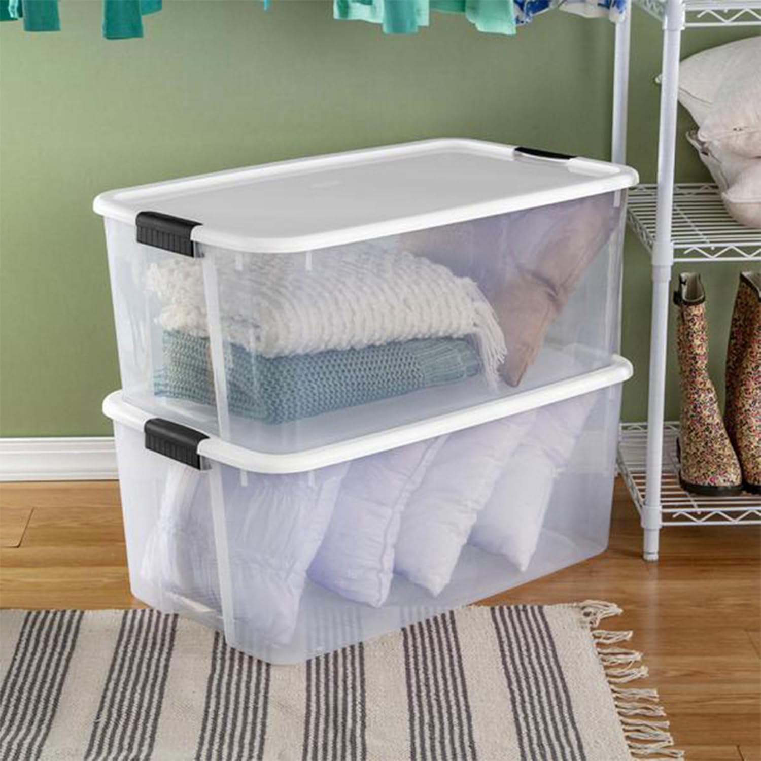 Sterilite 16-Pack Ultra Latching Storage Bins - Clear Plastic, 116 Quart Heavy-Duty Organizers for Home & Office