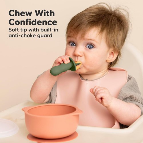KeaBabies Silicone Baby Spoons & Forks Set - 4-Pack Self Feeding Utensils for 6-12 Months, BPA-Free (Slate)