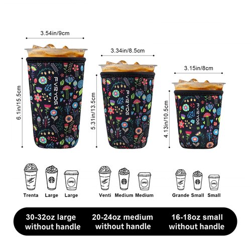 FVRYOG Reusable Insulated Neoprene Iced Coffee Sleeves for Iced Coffee Cups, Coffee Coolies sleeves for Iced & Hot Drinks