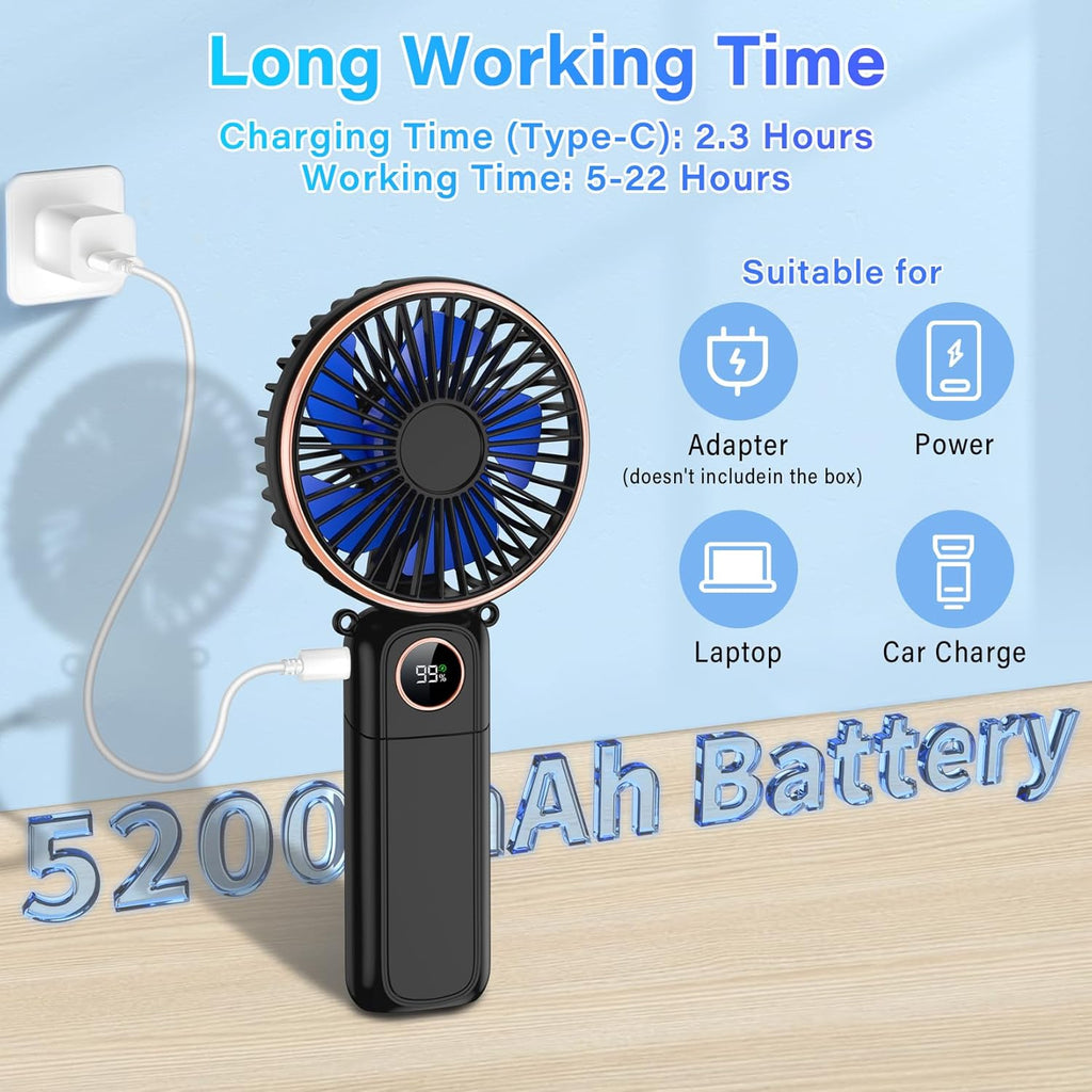 Skiennix Portable Handheld Fan - USB Rechargeable Mini Fan with 22Hrs Runtime & 6 Speeds | Perfect for Travel & Outdoor Use