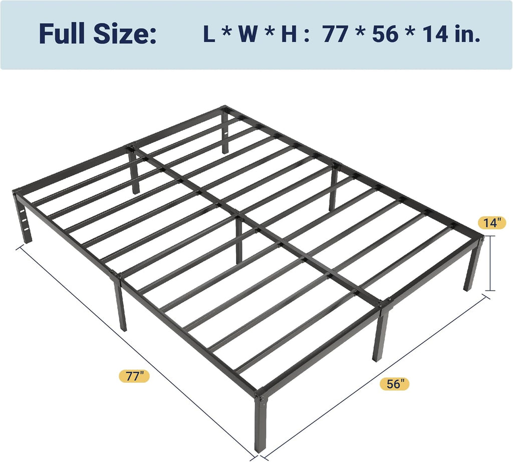 Allewie Full Size Bed Frame - 14-Inch Metal Platform Design with Storage Space | Easy Assembly, Black