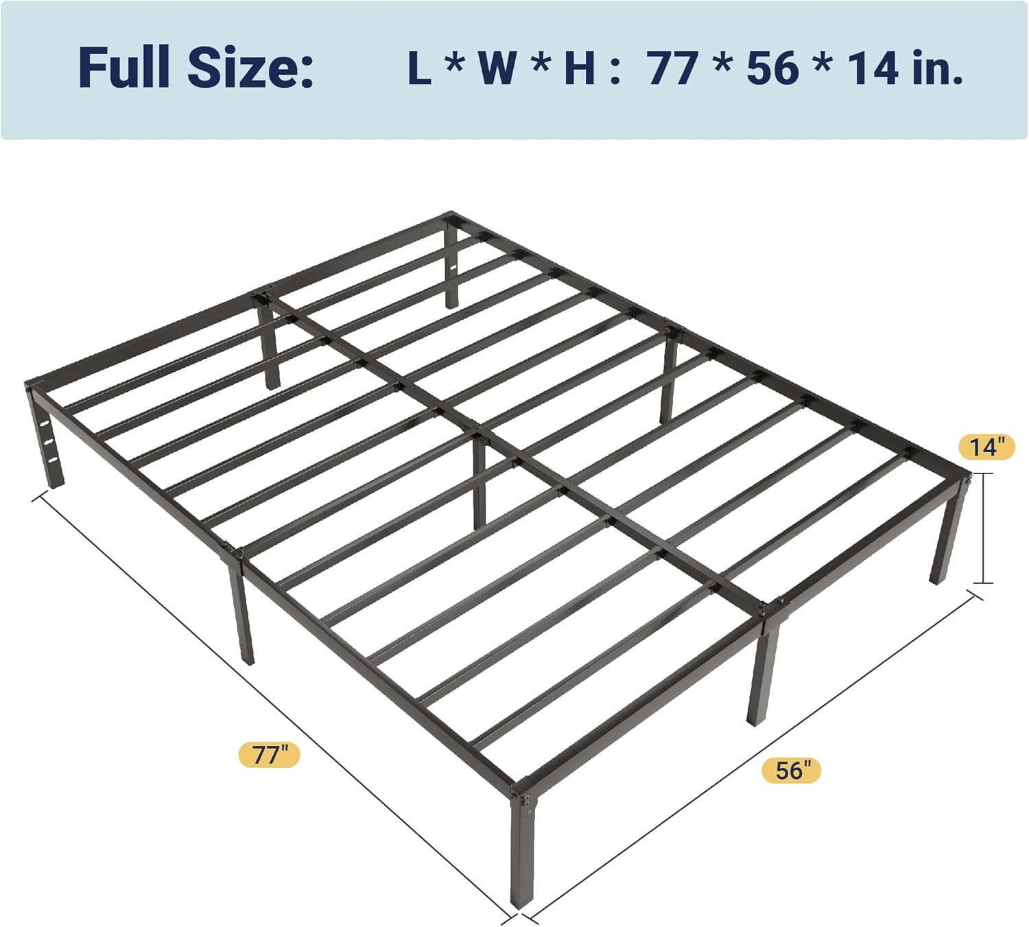 Allewie Full Size Bed Frame - 14-Inch Metal Platform Design with Storage Space | Easy Assembly, Black