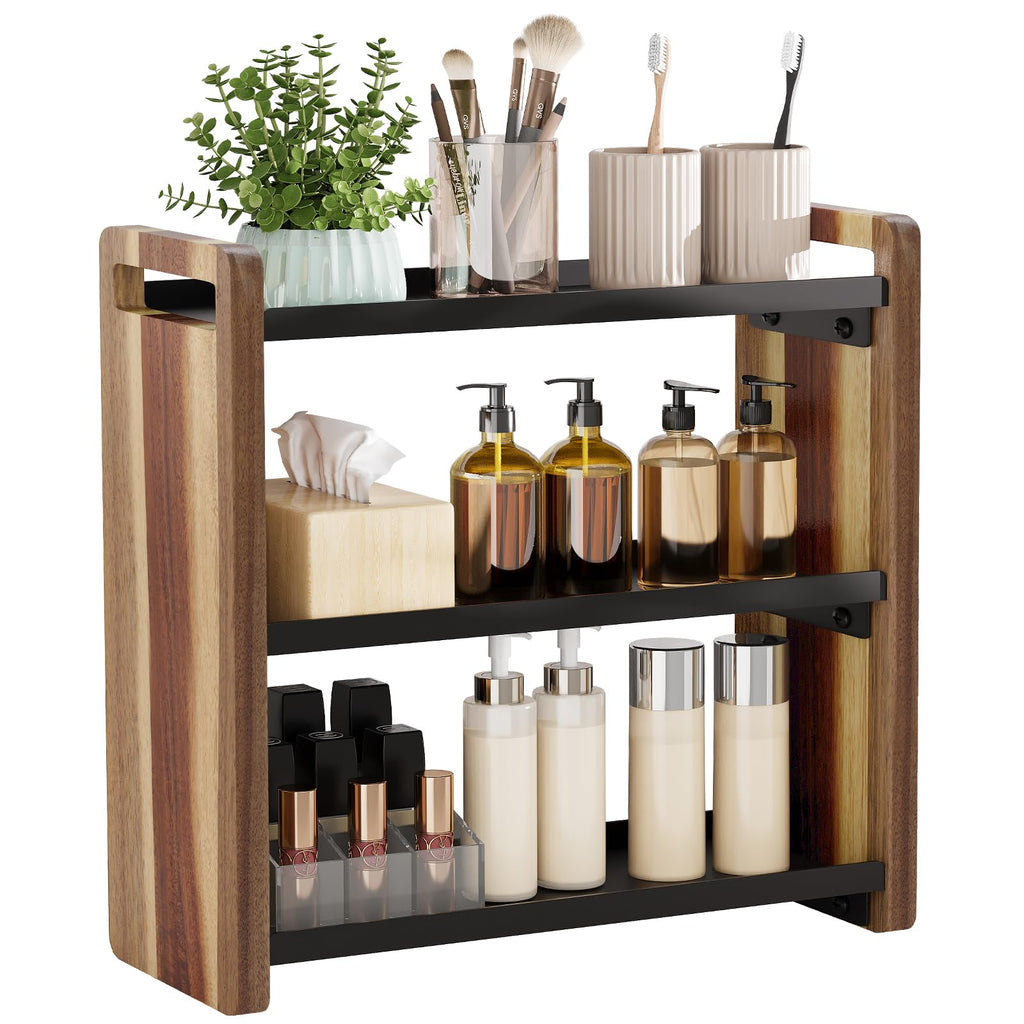 UJQSUN Bathroom Counter Organizer,Bathroom Counter Shelf,Bathroom Organizers,Under Sink Organizer,Cologne Organizer For Men,Cologne Cabinet,Spice Rack Organizer for Cabinet,Gifts(Brown 3 Tier)