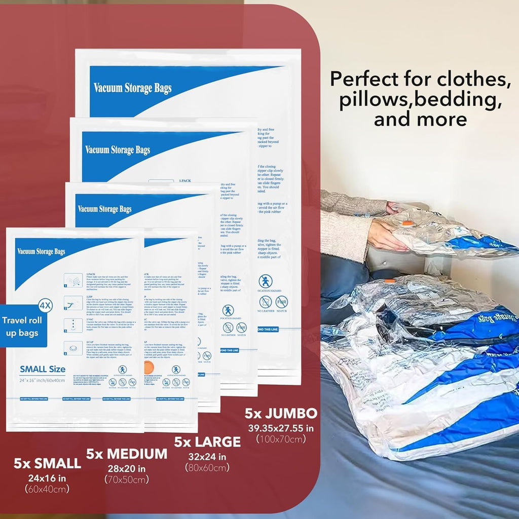 Vacuum Seal Bags - Skiennix Travel & Home Storage | 36-Pack with Electric Pump for Compact Clothing & Bedding