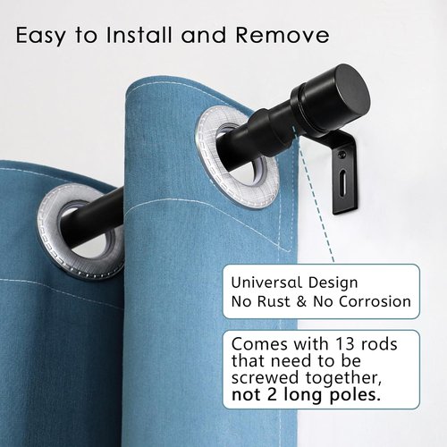 Byondeth Adjustable Curtain Rods - 16 to 200 Inches | 1 Inch Diameter with Black Aluminium Finials