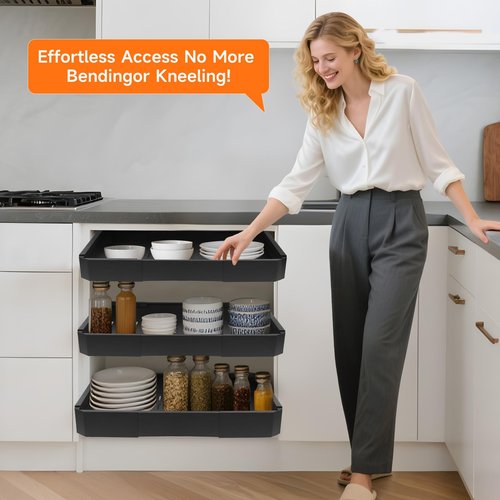 Timboniture 2 Pack Pull out Cabinet Organizer,Adjustable Width (14"-19") and Depth (17"-24"),No Drill Slide out Drawers for Kitchen,Pantry,Adhesive Roll out Shelves,for Cabinets Without Lip