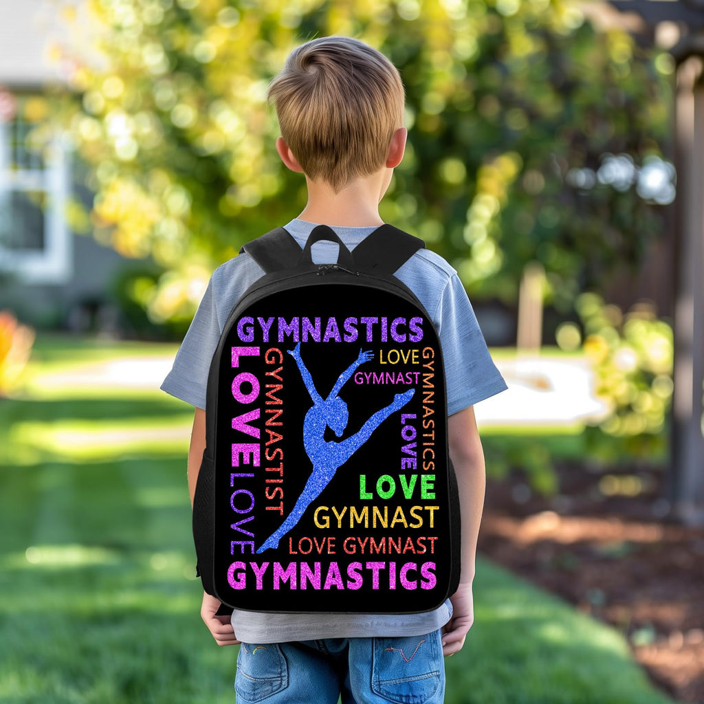 DOINBEE Gymnastics Backpack, Gymnastics Backpack for Girls Women, Colorful Love Gymnast on Black Bookbag, Funny Water Resistant Lightweight School Laptop Bags Casual Travel Daypack 17"