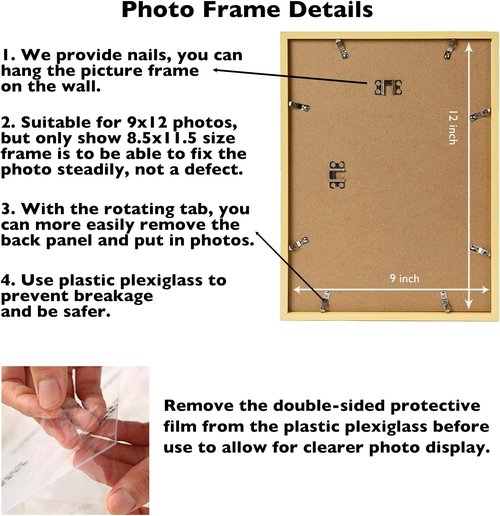 JCJMY 9x12 Picture Frame - Gold Wall Hanging Frame with Shatter-Resistant Plexiglass | Horizontal & Vertical Display