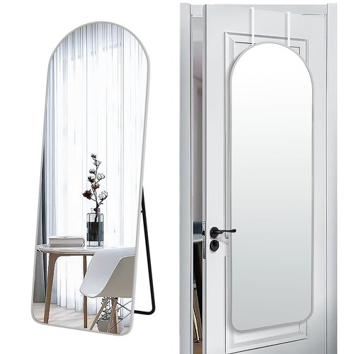 SCWF-GZ 57x20 Door Hanging Full Length Mirror, Floor (Height 5.7ft just Body in1.3ft) Wall Mounted Metal Frame Arch Dressing Mirrors for Bedroom Bathroom Living Room 57 inch Silver