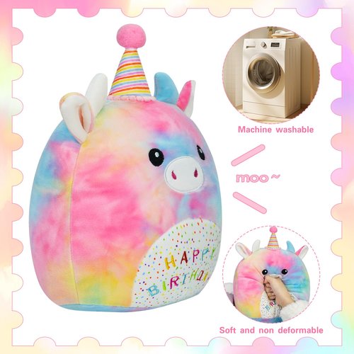 AWNOGKUE Cow Stuffed Animal Cow Plush Toys 12 Inch Soft Unicorn Plushies Pillow Cute Rainbow Plushies Room Decoration Birthday Gifts for Kids Toddlers Girls and Boys