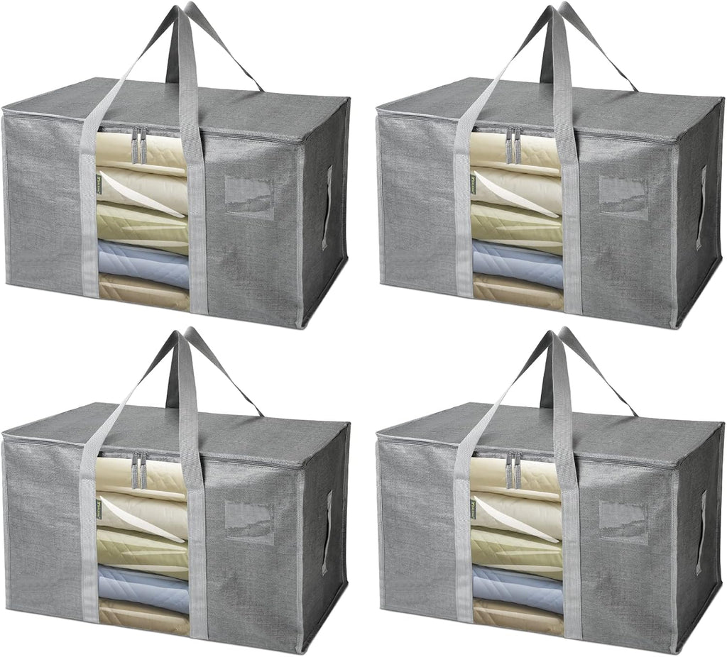 BALEINE Oversized Moving Bags - Heavy-Duty Storage Totes with Reinforced Handles | 4-Pack (Gray w/Window)