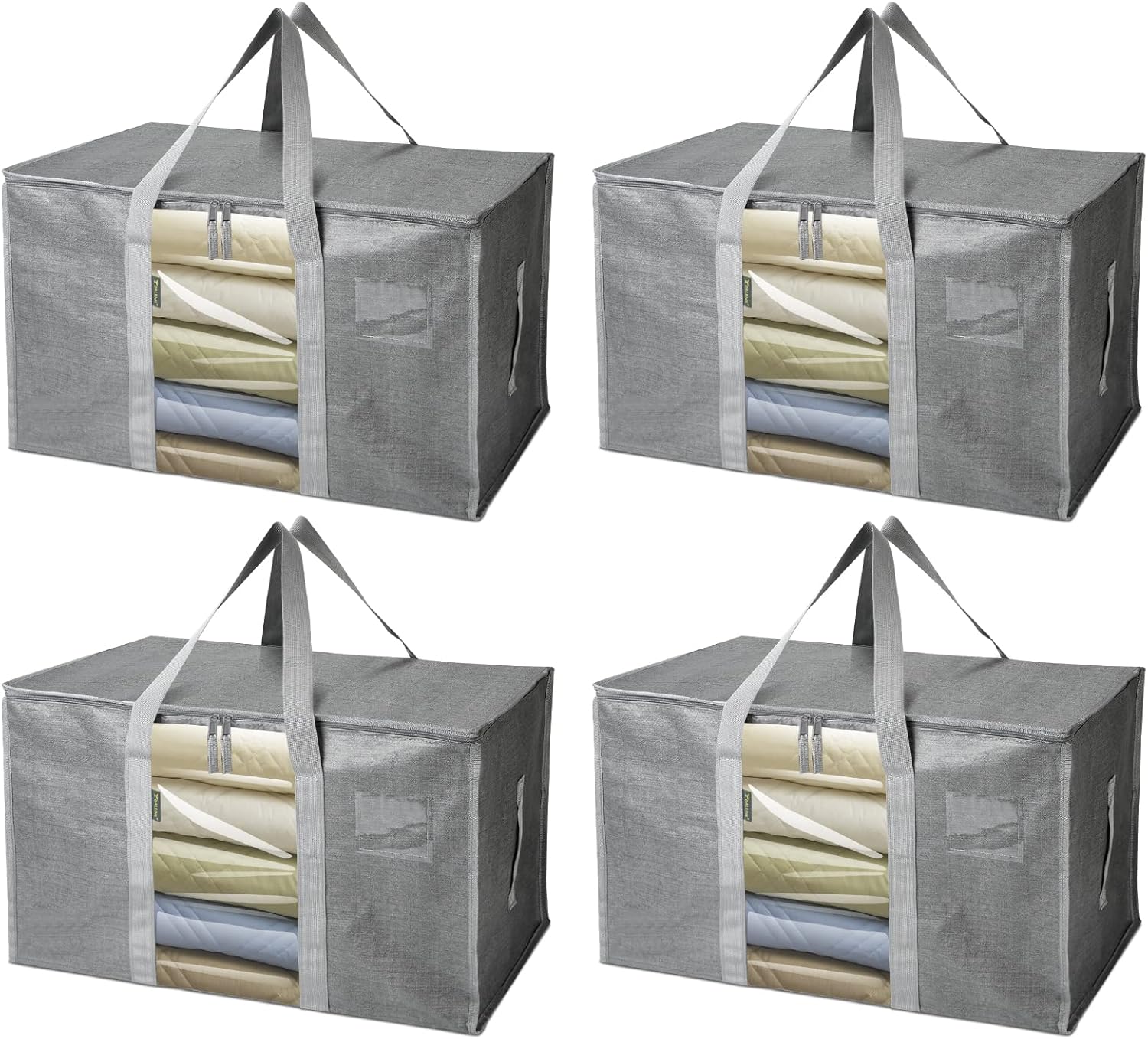 BALEINE Oversized Moving Bags - Heavy-Duty Storage Totes with Reinforced Handles | 4-Pack (Gray w/Window)