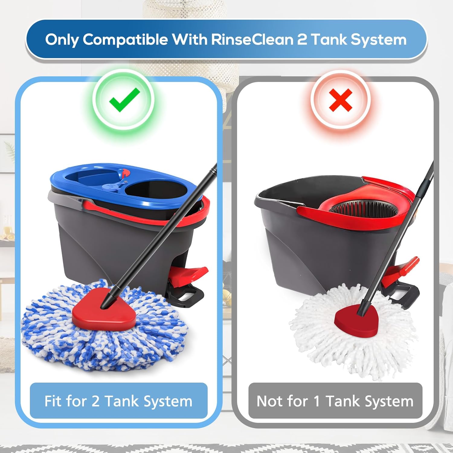 RinseClean 8-Pack Spin Mop Replacement Heads - Blue Microfiber Refills for O-Cedar 2-Tank System
