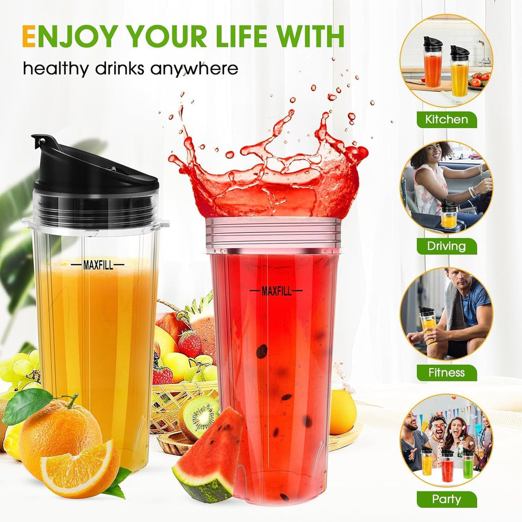 Ninja Blender Cups - 3 Pack Replacement 16oz Cups with Lids | Compatible with QB3001SS, BL770, BL780, BL660, BL740, BL810