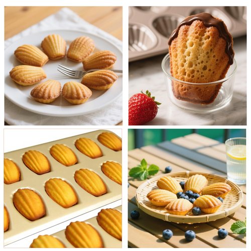 Shinsin Madeleine Pans Set of 2, Nonstick 12-Cavity Madeleines Mold Cookie Tray for Baking, Heavy Duty Warp Resistant Cute Shell Shape Madeleine Mold Cake Pan-Gold