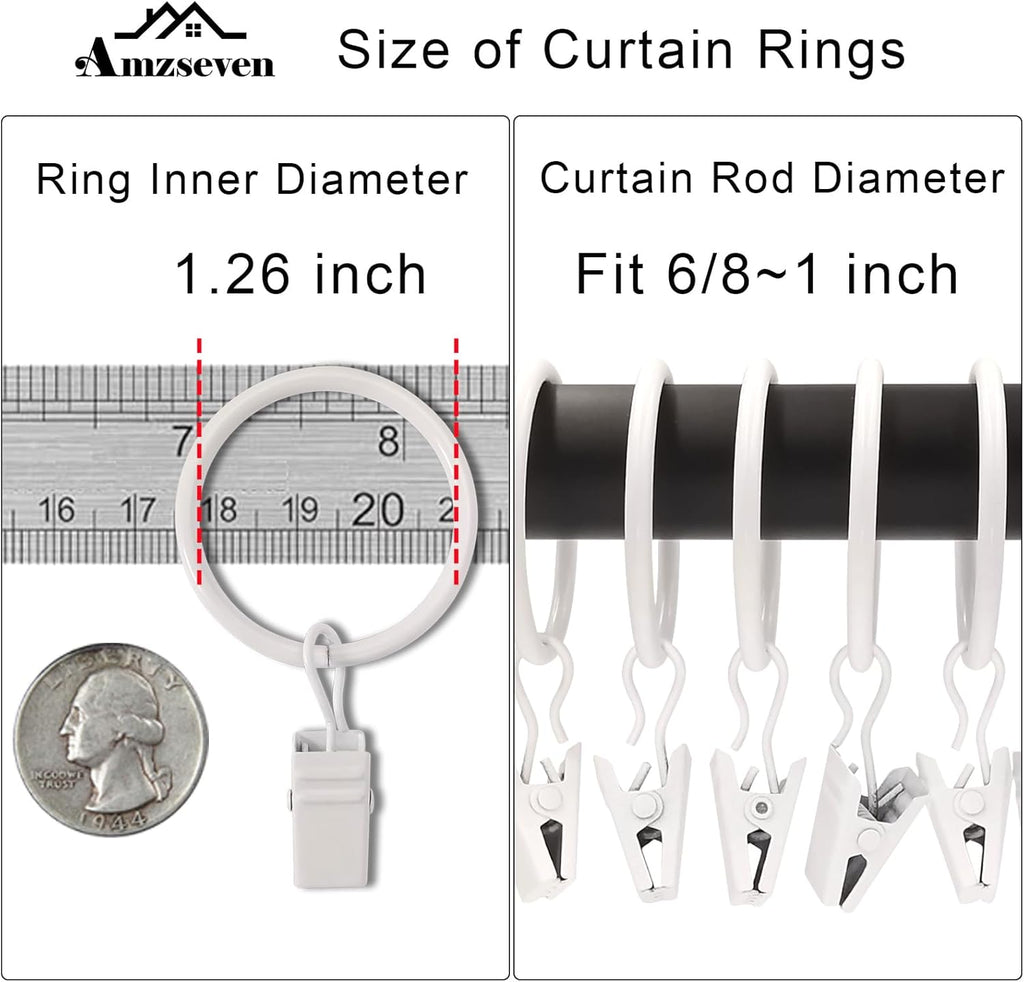 Skiennix Curtain Rings - 40 Pack Drapery Clips with 1.26" Interior Diameter - Fits Up to 1" Rod, White