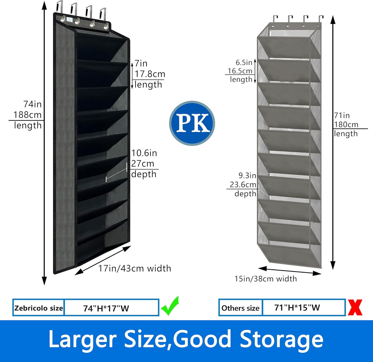 Skiennix Shoe Organizer - 70 lbs Capacity Over The Door Rack | 10-Tier Anti-Scratch Design in Grey/Black