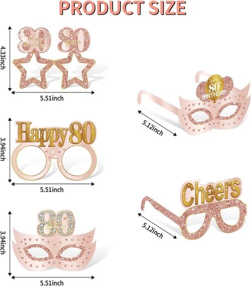 Guiruiy 24PCS 80th Birthday Eyeglasses - Pink Rose Gold Party Decorations for Women