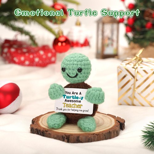 4THFARMES Mini Funny Turtle Teacher Appreciation Gifts for Women Men, End of Year Thank You Teacher Gifts Ideas, Personalized Cool Small Cute Stuff Things, Handmade Emotional Positive Crochet Turtle