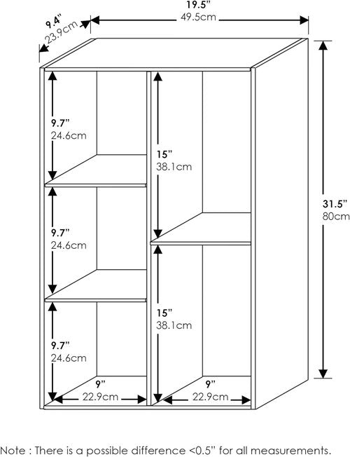 Furinno LUDER Bookshelf - 5-Cube Reversible Bookcase for Easy Assembly | White/Light Blue, 9.4 x 19.5 x 31.5