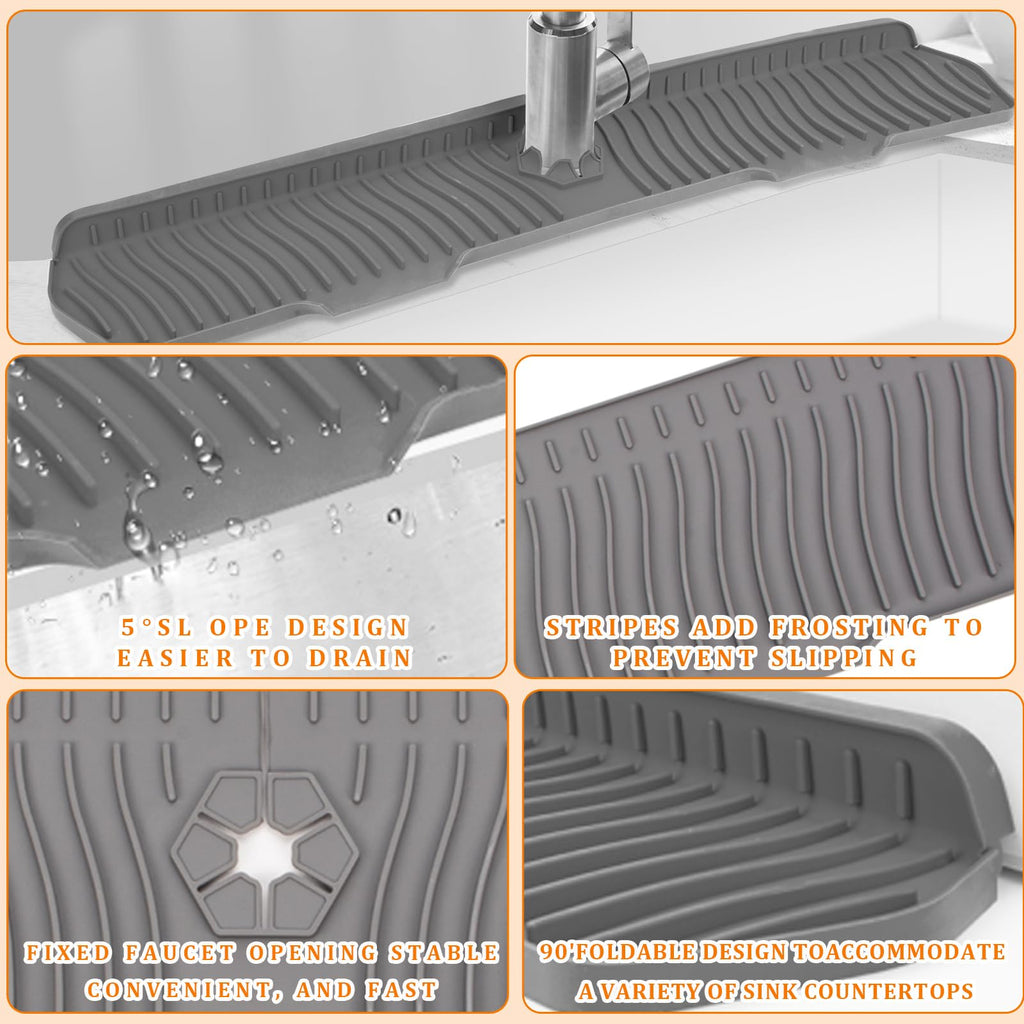 XAUXAGL 30 Inch Sink Splash Guard,Longer Silicone Sink Mat for Kitchen Bathroom,Kitchen Faucet,Silicone Sink Faucet Mat Splash Guard, Drip Protector Splash Countertop (Grey)