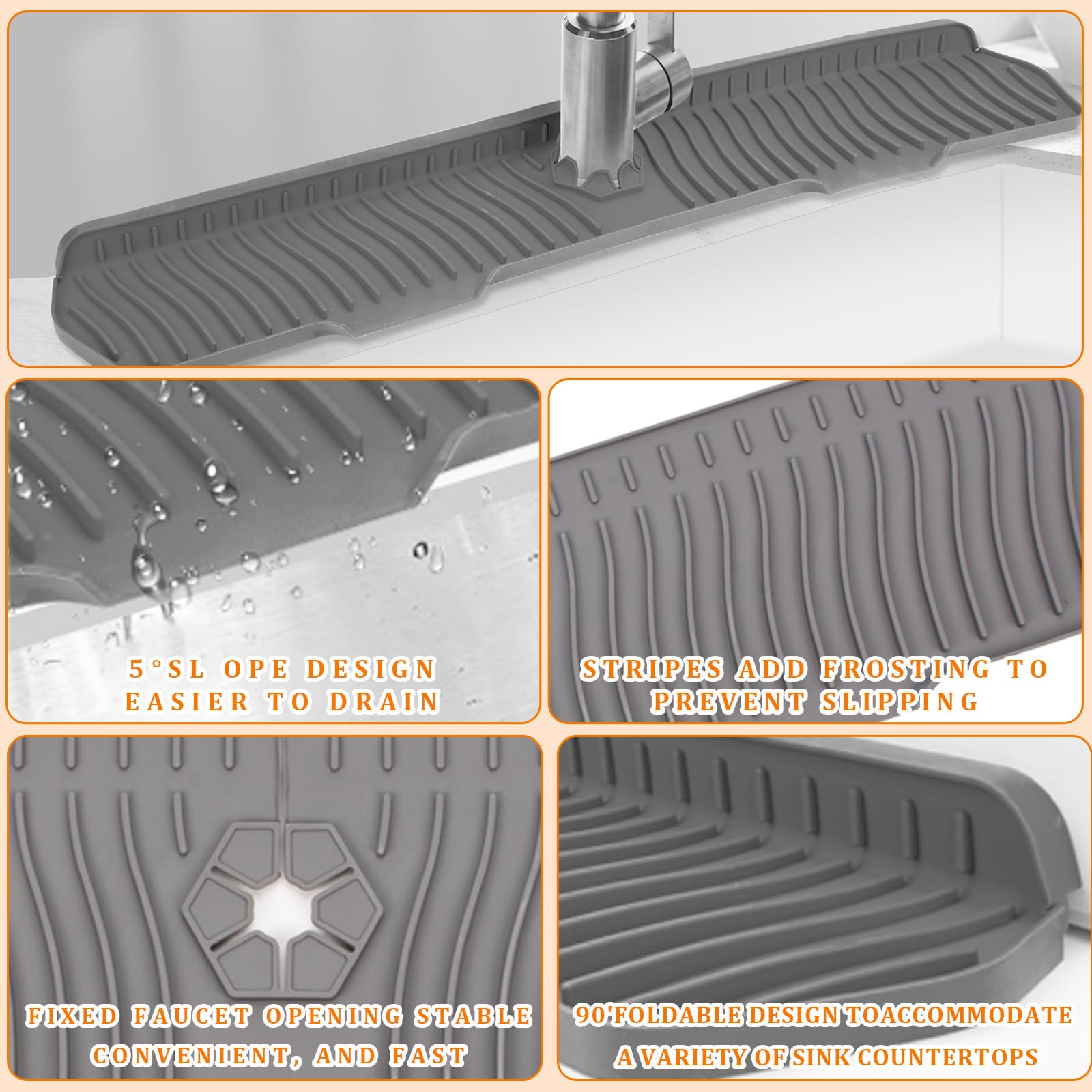 XAUXAGL 30 Inch Sink Splash Guard,Longer Silicone Sink Mat for Kitchen Bathroom,Kitchen Faucet,Silicone Sink Faucet Mat Splash Guard, Drip Protector Splash Countertop (Grey)