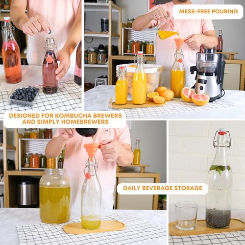 FastRack Swing Top Glass Bottles |16 oz – Pack of 8 | Clear, Flip Top Glass Bottles for Home Brewing, Carbonated Drinks, Kombucha, Fermentation, Water | Food Grade – ECO Friendly